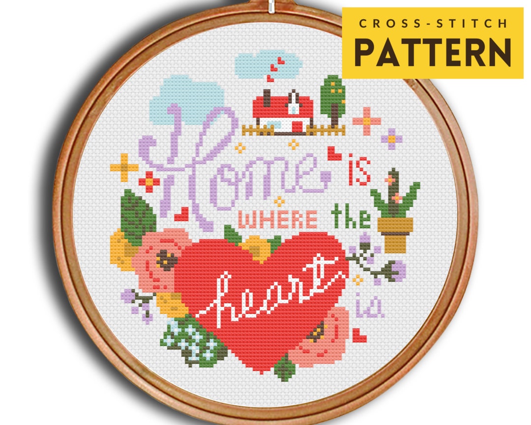 Home is Where the Heart is Cross Stitch Pattern, Home Decor Cross