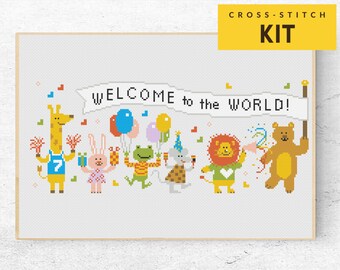 New Baby Cross stitch kit for Beginners DIY, Welcome to the World Parade New Mom Cross stitch, Baby shower, Modern Cross stitch design