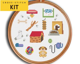 Dog Cross stitch Kit for Beginners DIY, Puppy Cross Stitch pattern, Dog sampler cross stitch, Dog mom, PDF instant download, Modern Easy