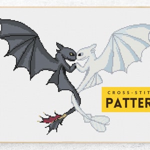 Toothless Light Fury Cross stitch pattern, How to Train Your Dragon Cross stitch pattern, PDF instant download, Valentine&#39;s Couple&#39;s gift
