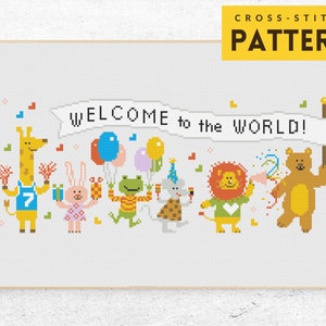 New Baby Cross stitch pattern, Welcome to the World Parade Cross stitch, New mom, Stork Delivery, Modern Cross stitch, PDF instant download