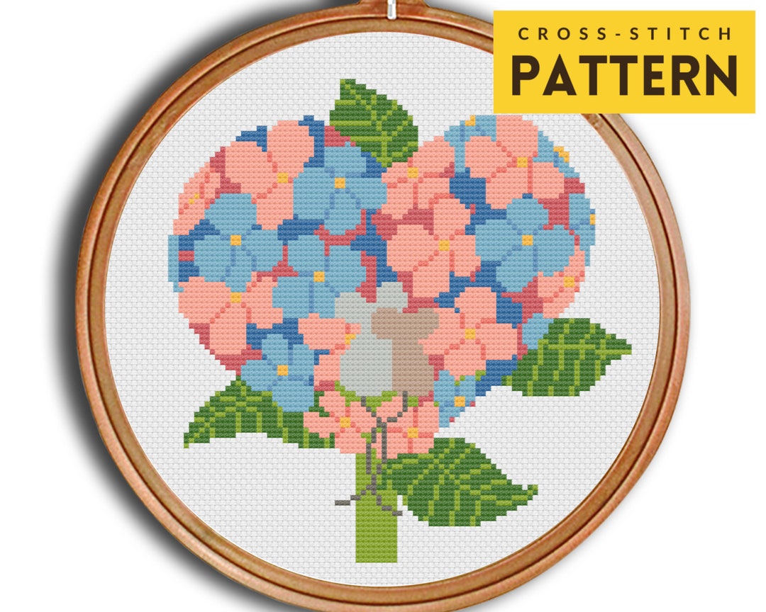 Hydrangeas Stitch Pattern, Mouse Cross Stitch Pattern, Valentine's Gift ...