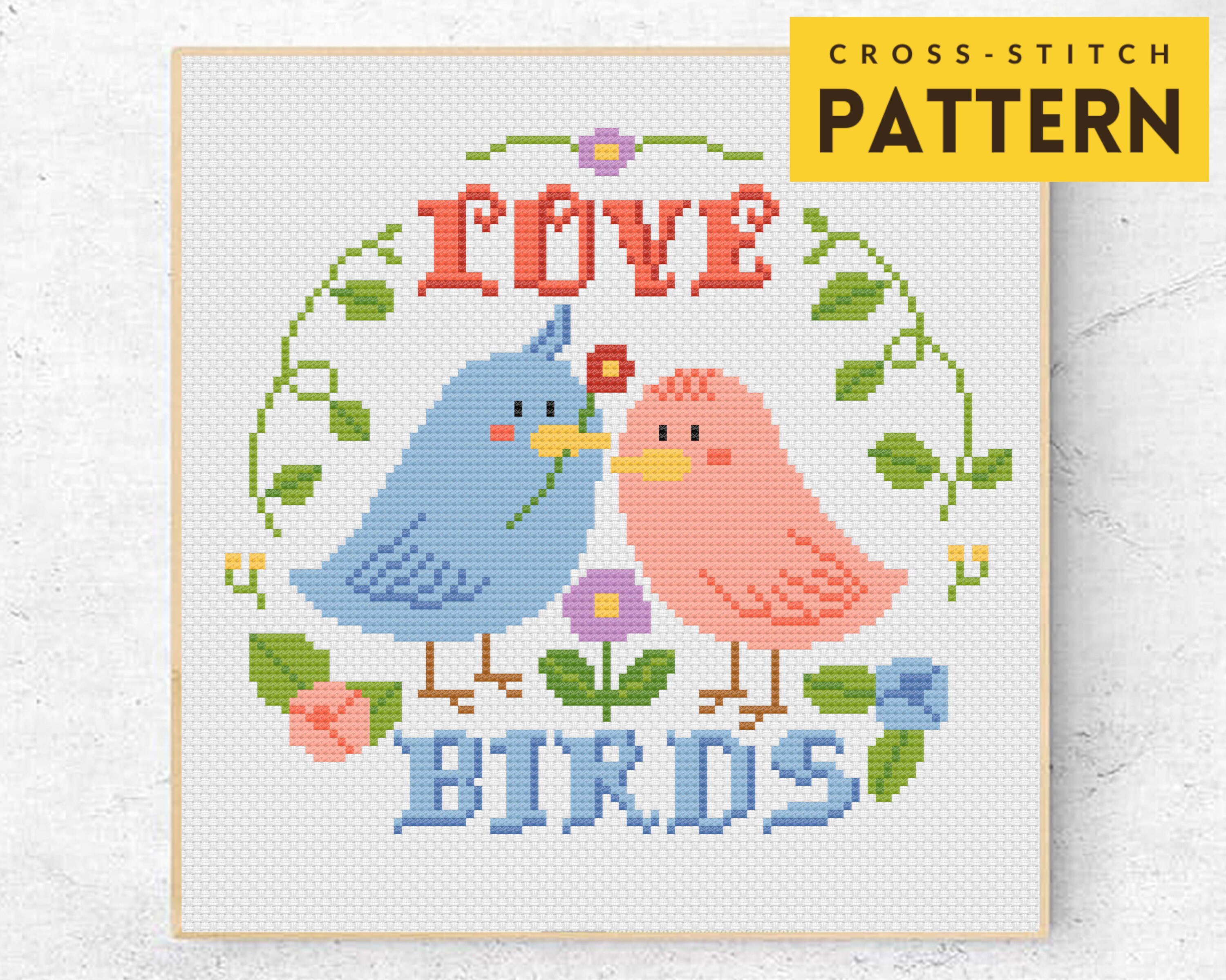 Love Birds Cross Stitch Pattern - Printable PDF Download