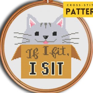 Katze in einer Box Kreuzstichmuster, Wenn ich passe, sitze ich Kreuzstich, Katze in Karton Paket PDF sofortiger Download, Modern Easy