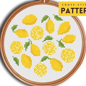 Lemons cross stitch pattern, Lemon Sampler, Fruit Sampler, Kitchen Cross Stitch, PDF instant download, Cute Modern Design, Easy Beginner
