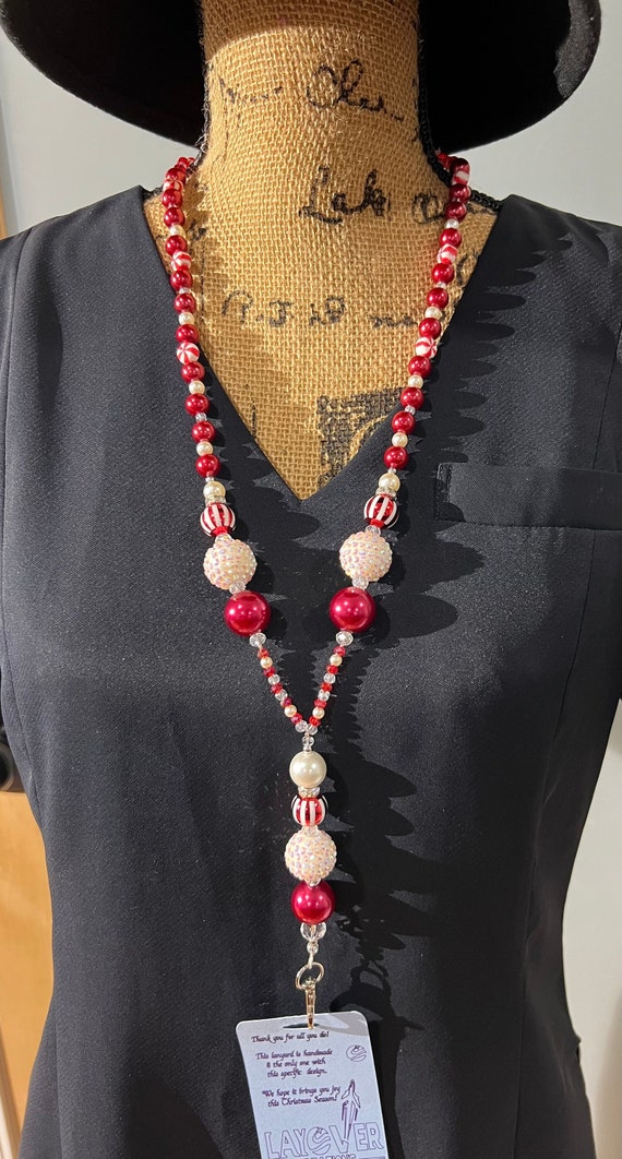 Red, White, Glitter and Peppermint Lanyard 2 - Add Sparkle to the Season! Stunning Gift for You, Loved Ones, Exchange Gifts & Colleagues