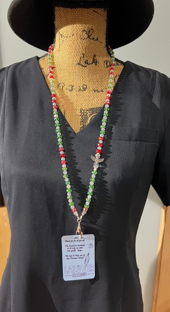 Clear Angel with Red, Green & Sparkly Beads-Breakaway Lanyard 8 - Stunning - Perfect Gift for You, Loved Ones, Exchange Gifts and Colleagues