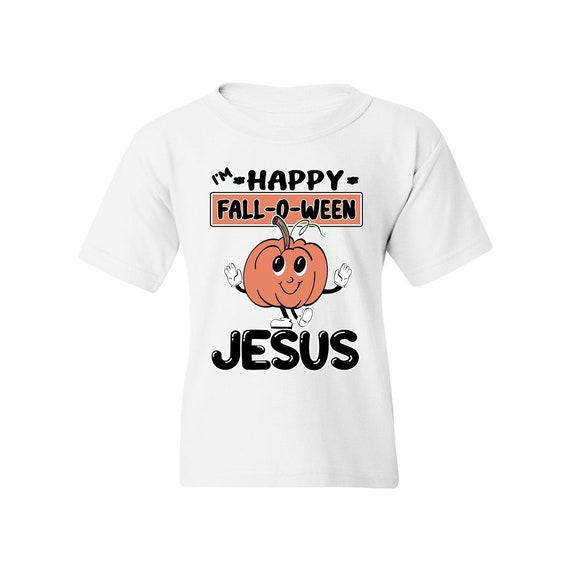 I’m Happy Fall-O-Ween Jesus - Mark 1:17 Follow Me - Youth Heavy Cotton T-Shirt