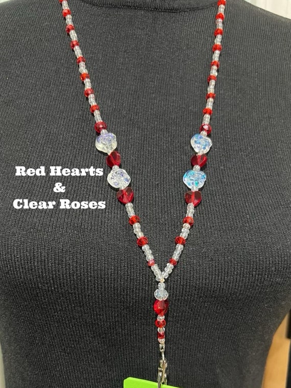 Red Hearts and Clear Rose Beads Create This Fashion Lanyard For Any Occasion - Gift for You, Loved Ones, Exchange Gifts and Colleagues