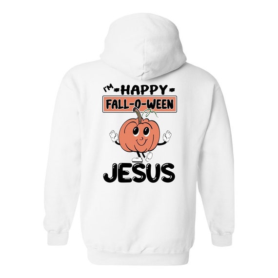 I’m Happy Fall-O-Ween Jesus - Print on Back - Mark 1:17 Follow Me - Unisex Heavy Blend Hooded Sweatshirt