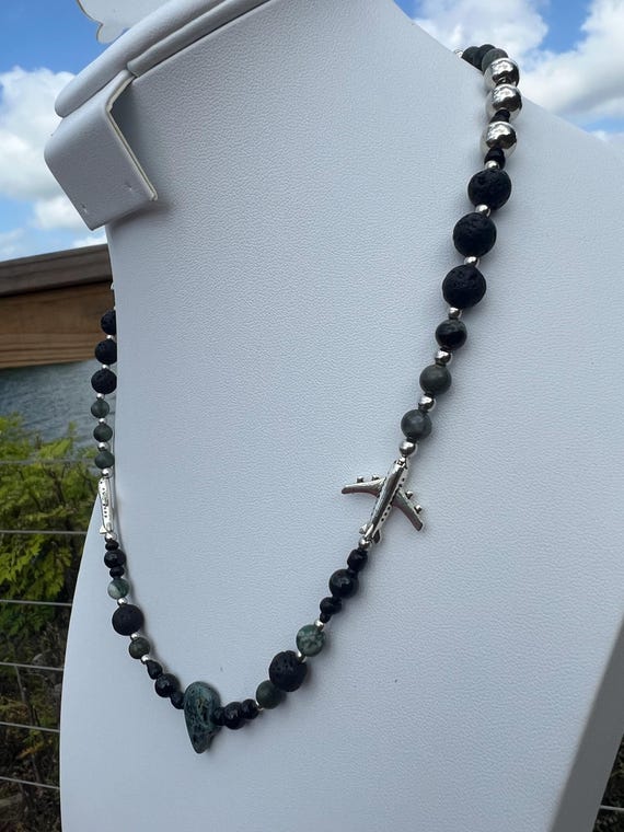 Handmade Gray, Black and Silver 21-1/2” Aviation Necklace