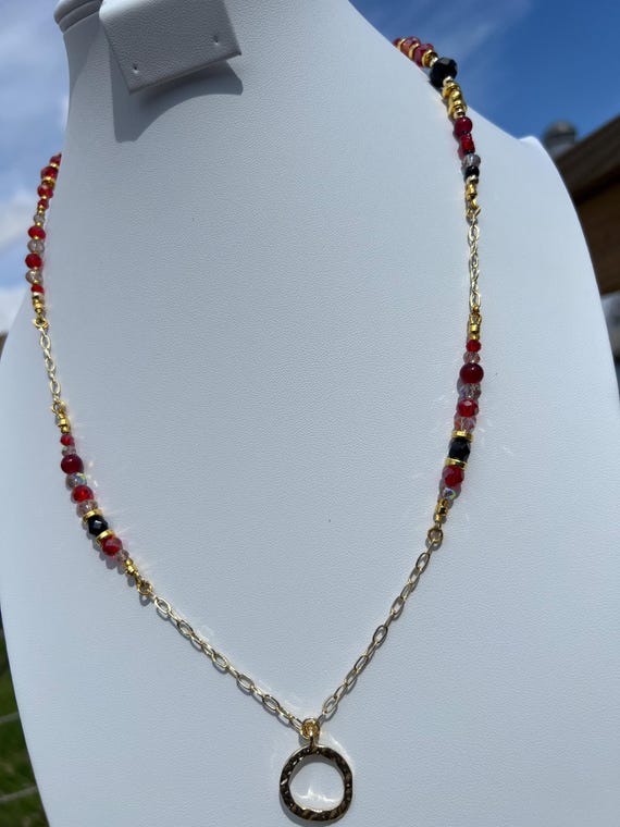 Red Black Gold Beaded Necklace – Evening Gala Jewelry