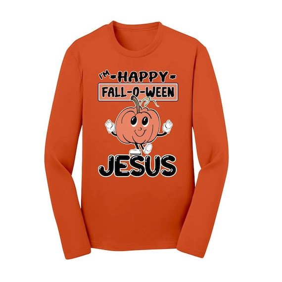 I’m Happy Fall-O-Ween Jesus - Mark 1:17 - Follow Me - Youth Long Sleeve Competitor Tee
