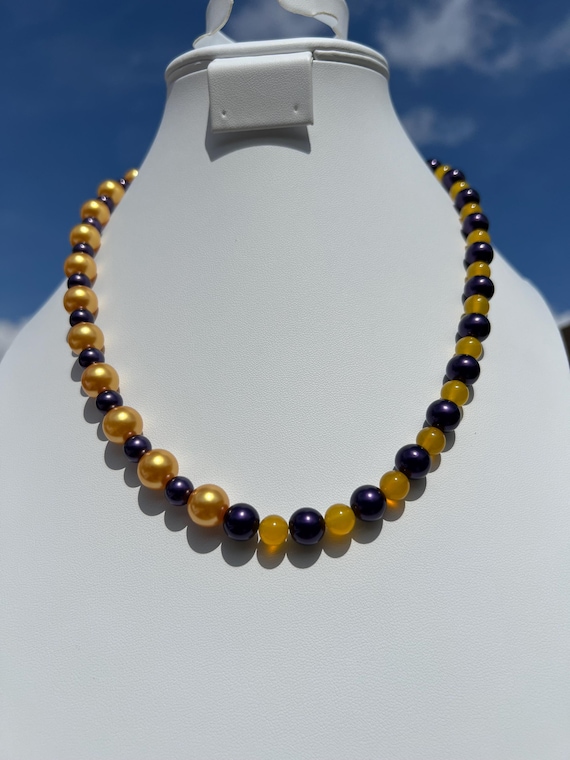 22” Purple and Gold Asymmetric Necklace  with Toggle Clasp for Versatility