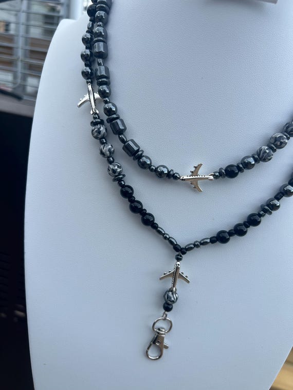Black & Grey Aviation Jewelry Set - Matching Breakaway Lanyard and Necklace