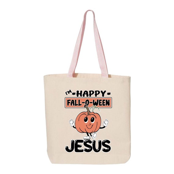 I’m Happy Fall-O-Ween Jesus - Mark 1:17 Follow Me - Canvas Tote with Contrast-Color Handles