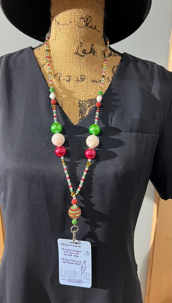 Red, Green, White & Sparkly Ornament Breakaway Lanyard 7 - Stunning - Perfect Gift for You, Loved Ones, Exchange Gifts and Colleagues