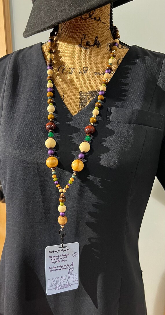Stunning Purple, Green, Gold and Wood Mardi Gras Breakaway Lanyard 1 - Perfect Gift for You, Loved Ones, Exchange Gifts and Colleagues