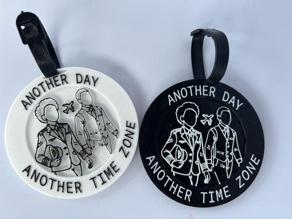 Black Female Pilot - Male Flight Attendant- Another Day - Another Time Zone - Aviation Luggage Tag