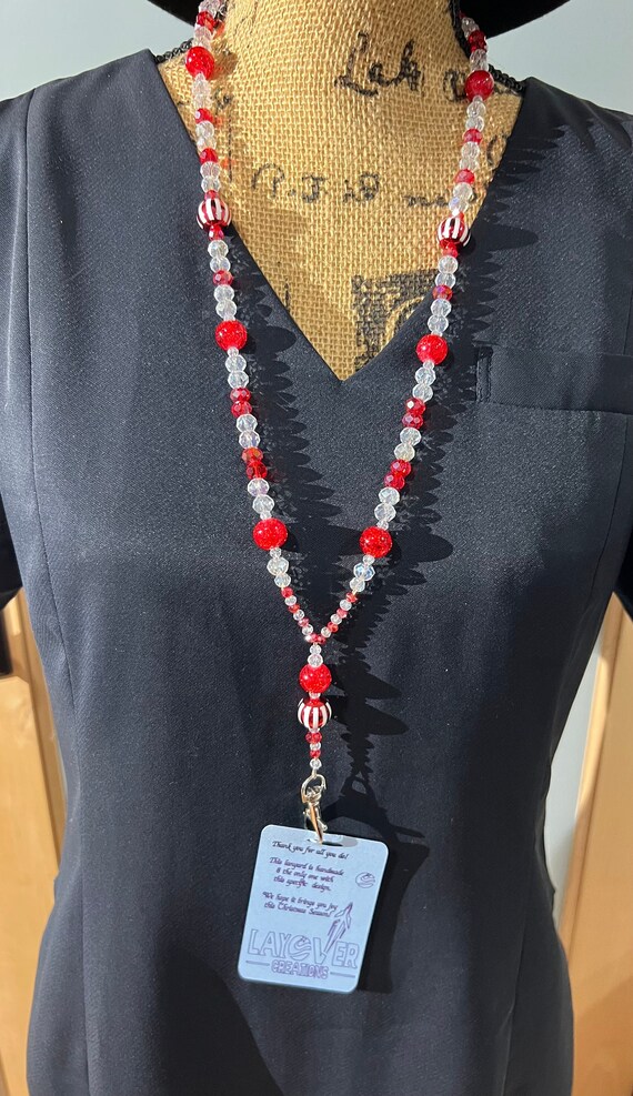 Red, White & Sparkly Lanyard 1 - Add a Sparkle to the Season! Stunning - Perfect Gift for You, Loved Ones, Exchange Gifts and Colleagues