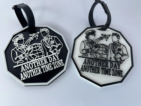 Female Pilot - Male Flight Attendant - Another Day - Another Time Zone - Aviation Luggage Tag