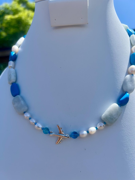 Handmade Flight Attendant & Pilot Necklace – Airplane Charm and Beaded Necklace, Fashionable Travel Lover Gift