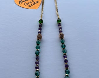 Collana da 26" con strass dorati e perline sfaccettate e dettagli verdi e viola