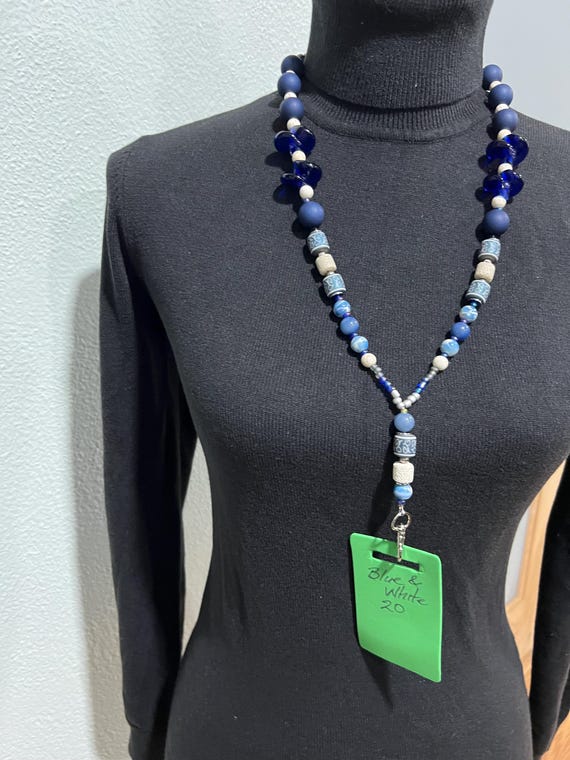 Gorgeous Blue, Ivory  and Silver Beads Create Fashionable Breakaway Lanyard - Gift for You, Loved Ones, Exchange Gifts and Colleagues