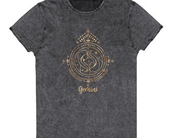 Koszulka Gemini Vintage, prezent zodiakalny dla Gemini, prezent astrologiczny, koszulka zodiakalna, koszulka unisex z dżinsu