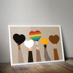 Diversity Hands Poster Light Background, Equality, Peace, Kindness, Humankind,  Diversity Art, Racial Equality, 12×18, 24×36