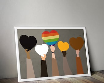 Diversity Hands Poster, Equality, Peace, Kindness, Humankind,  Diversity Art, Racial Equality, 12×18, 24×36