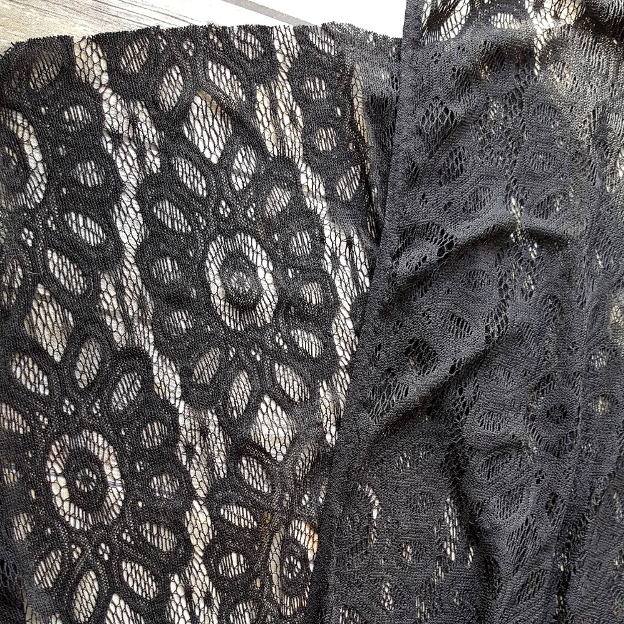 Black crocheted lace . Loose weave knit fabric . By the yard . Etsy