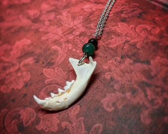 Jaw bone necklace with green aventurine and black jasper (mink mandible)