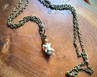 Real Snake Bone Vertebrae Necklace - Lava Stone, Tiger Eye