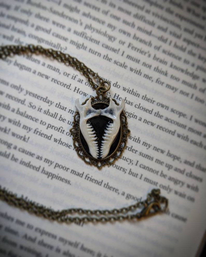 Mole jaw bone necklace, mandibles set in resin on Victorian style brass pendant image 2