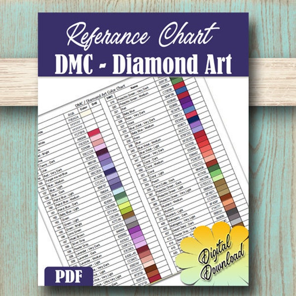 PRINTABLE PDF DMC Color Charts Diamond Painting Drill Color Card Painting with Diamonds