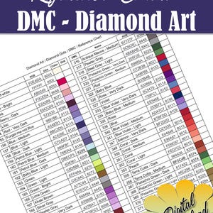 DRUCKBARE PDF DMC Farbkarten Diamantmalerei-Bohrgerät Farbkarte Malen mit Diamanten