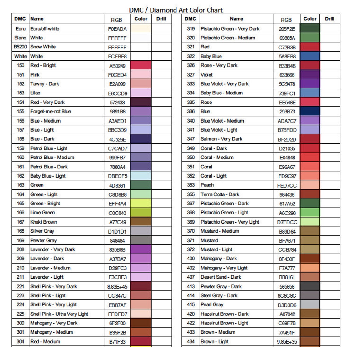 Pdf Free Printable Dmc Color Chart Printable Word Searches
