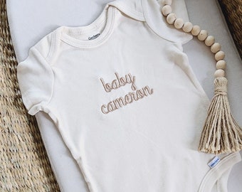 Embroidered Onesies® Brand, Personalized Baby Girl Onesies® Brand, Custom Girl Natural Baby Name Onesies® Brand, Unique Girl  Boy Clothes