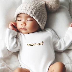 Embroidered Heaven Sent Onesies® Brand, Pregnancy Announcement Onesie® Pregnancy Reveal to Grandparents, Religious Onesie® Misc203