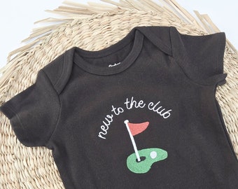 Embroidered New to the Club ONESIES® brand, Baby Golf Club, Daddy's Golfing Buddy, Pregnancy Baby Announcement, Unique Bodysuit, Misc 239