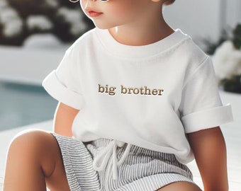Embroidered Big Brother Shirt, T-Shirt, Tee, Big bro Baby Pregnancy Announcement to Family, Grandparents, Husband, Toddler, Siblings 824