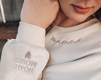 Mama Embroidered Sweatshirt, Custom Mama Shirt With Kids Names, Pregnancy Reveal For New Mom, Mother's Day Gift, Children Names, Women 120