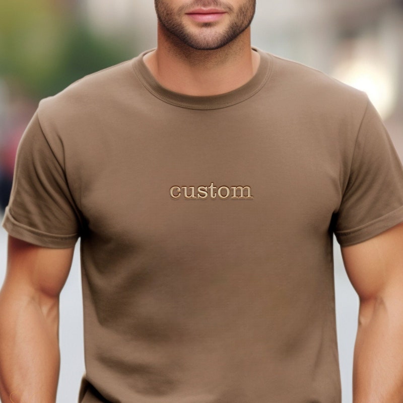 Tan Embroidered Print Cotton T-Shirt