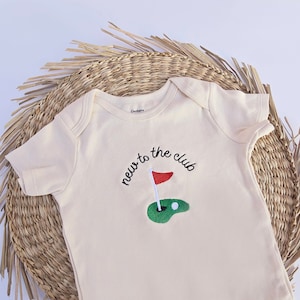 Embroidered New to the Club ONESIES® brand, Baby Golf Club, Daddy's Golfing Buddy, Pregnancy Baby Announcement, Unique Bodysuit, Misc 239