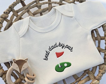 Embroidered Best Dad By Par ONESIES® brand, Baby Golf Club, Daddy&#39;s Golfing Buddy, Pregnancy Baby Announcement, Unique Bodysuit, Misc 284