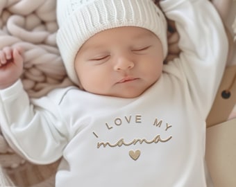 Embroidered I Love My Mama 2 Onesies® Brand, I love my mommy, mom, Christmas Gift for Mom, Cute Baby Onesies® Brand, Mom Dad 112