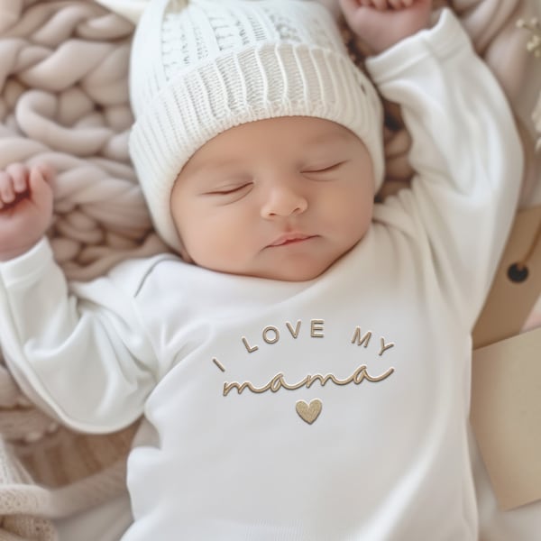 Embroidered I Love My Mama 2 Onesies® Brand, I love my mommy, mom, Christmas Gift for Mom, Cute Baby Onesies® Brand, Mom Dad 112