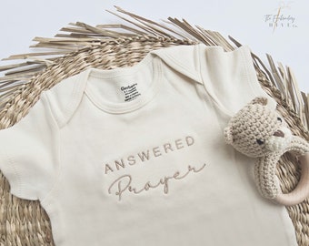 Embroidered Answered Prayer ONESIES® brand, He Answered Bodysuit, Best Friend, Pregnancy Baby Announcement, We have prayed, Religious 1004