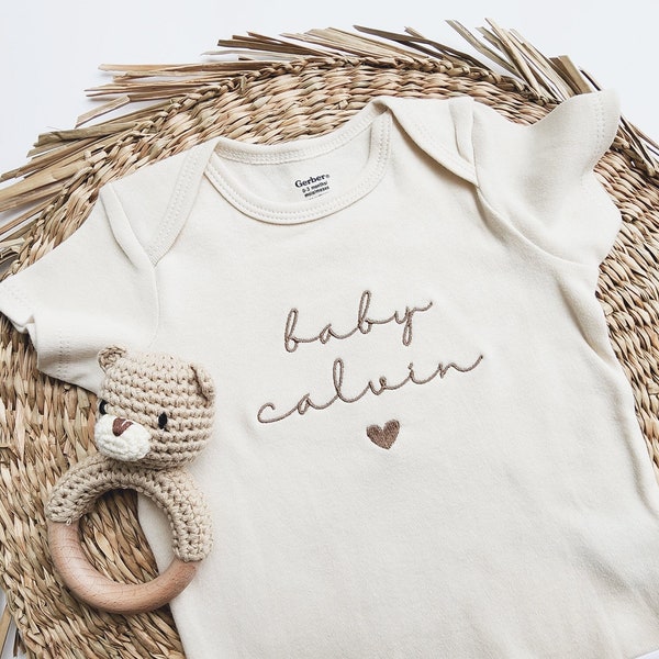 Embroidered ONESIES® brand, Personalized Baby Girl Boy ONESIES® brand, Custom Girl Natural Baby Name Expecting Due Date ONESIES® brand